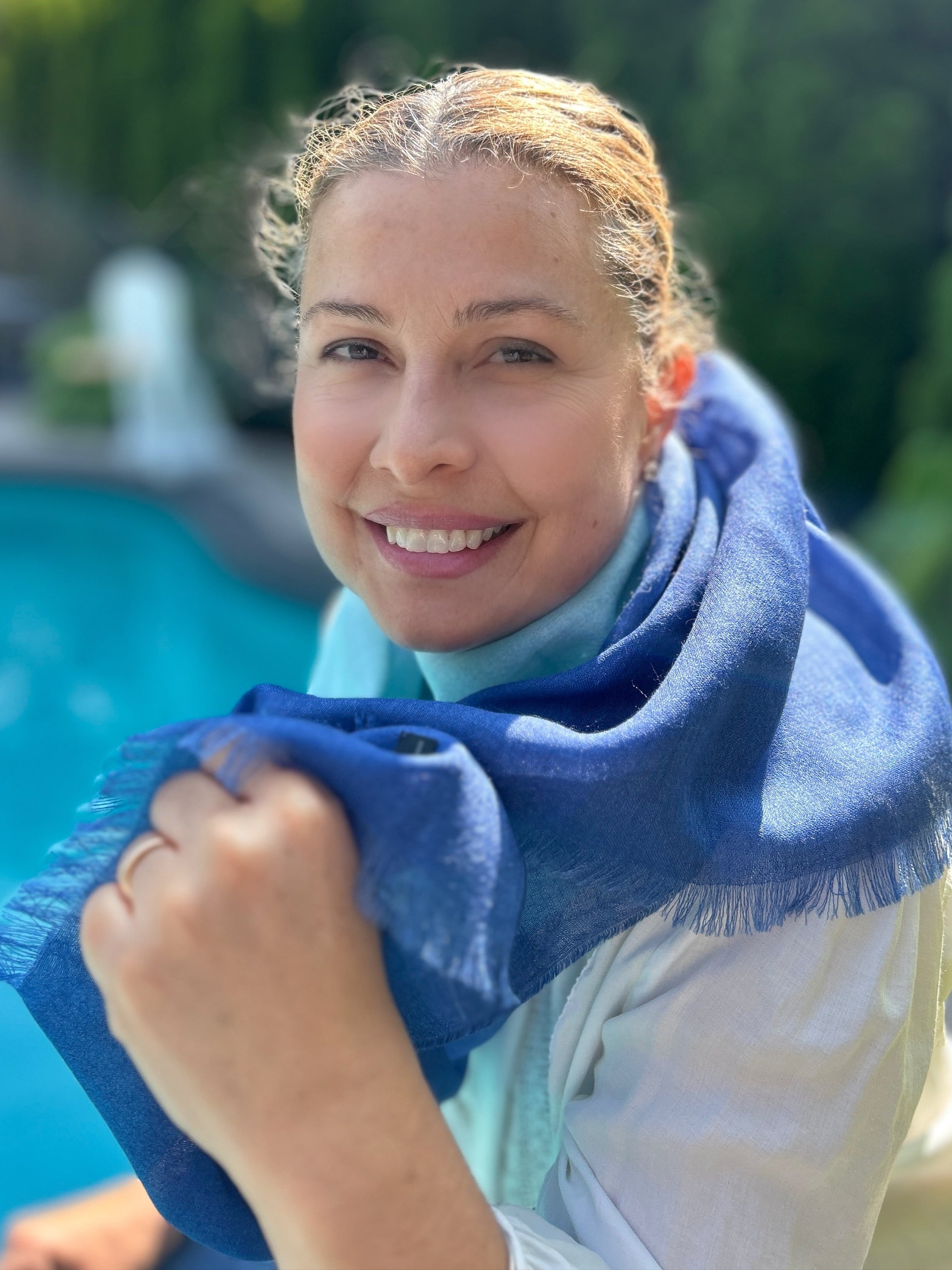 blue silk scarf alpaca scarf