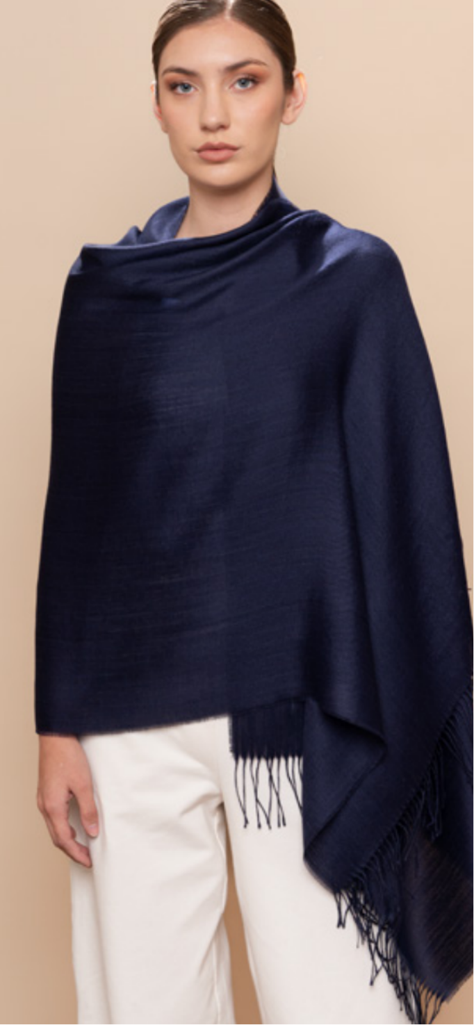 alpaca silk navy blue shawl scarf