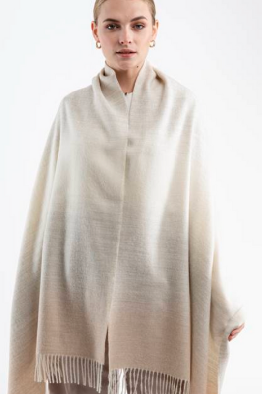 Beige Ombre Alpaca Shawl | Soft Alpaca Pashmina Wrap