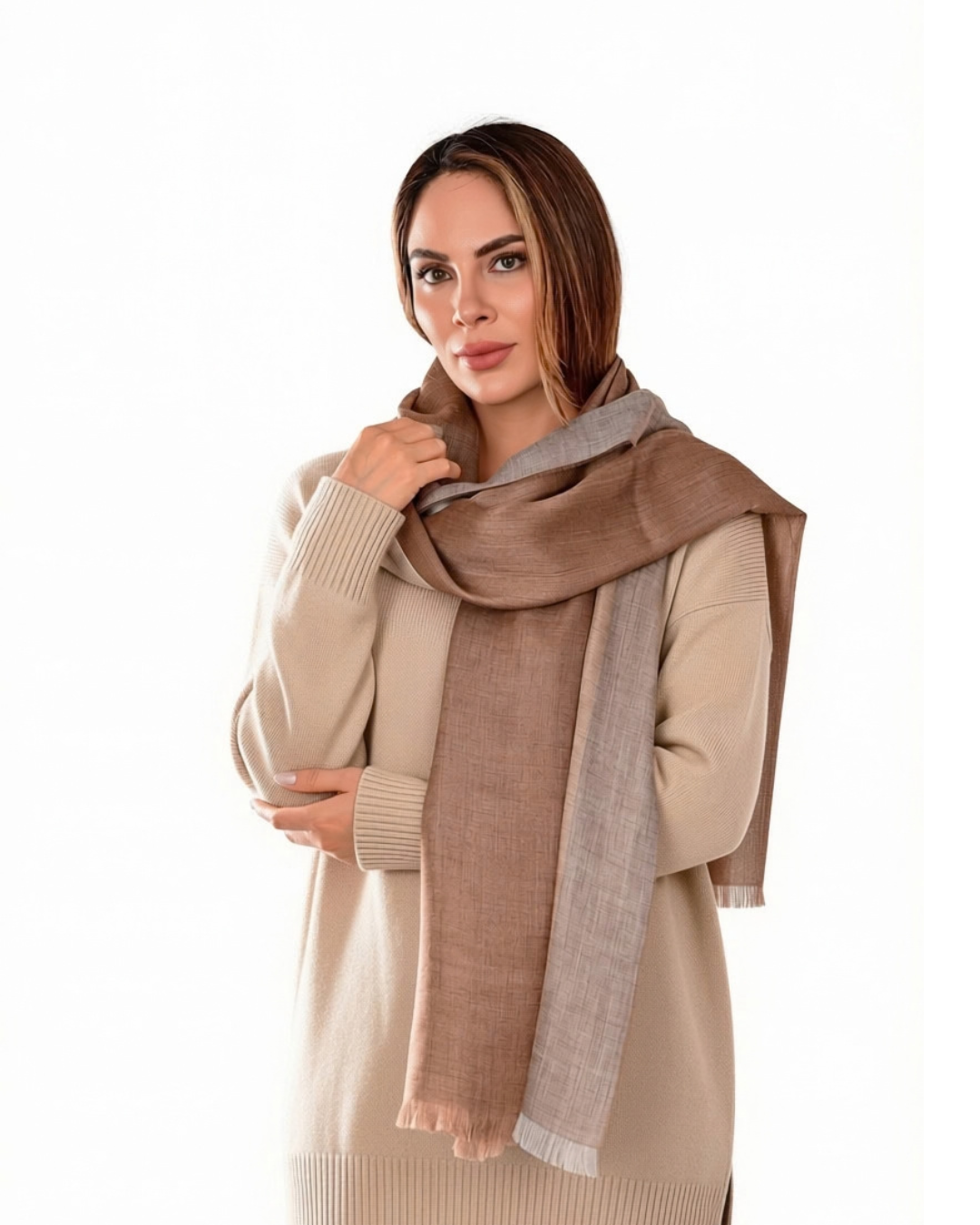 Alpaca & Silk Shawl Wrap- Brown & Grey