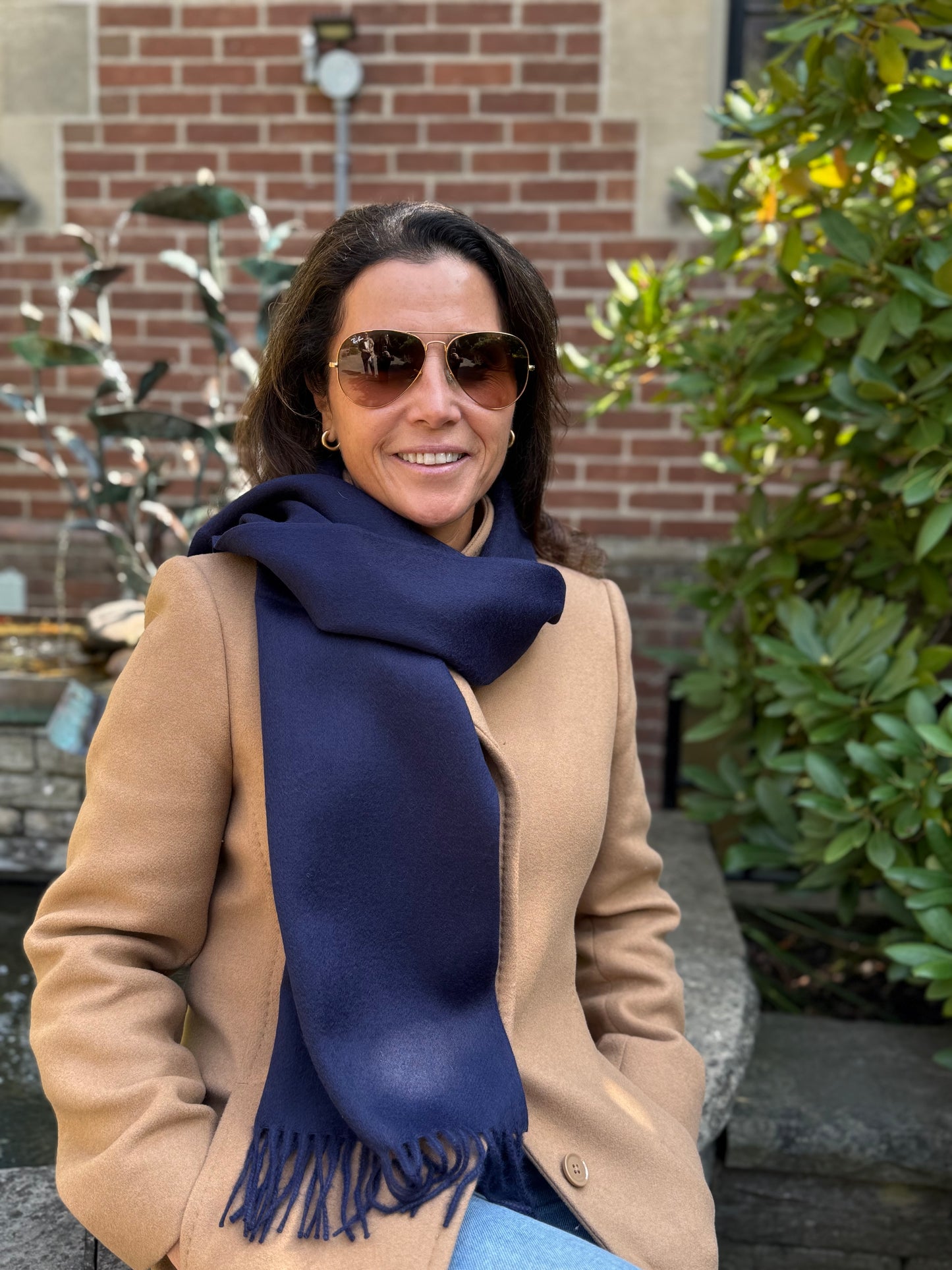 Alpaca Fringed Scarf –Navy Blue