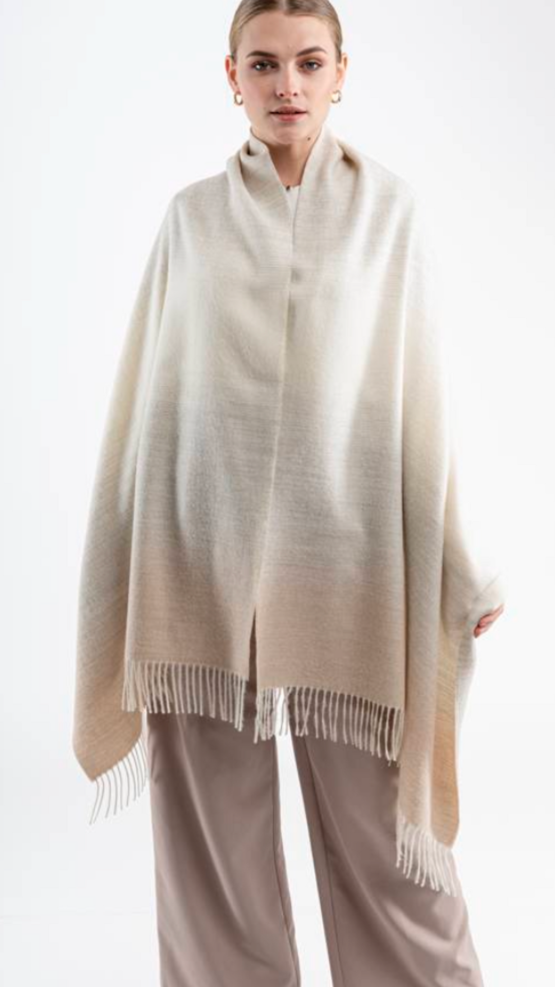 Beige Ombre Alpaca Shawl | Soft Alpaca Pashmina Wrap