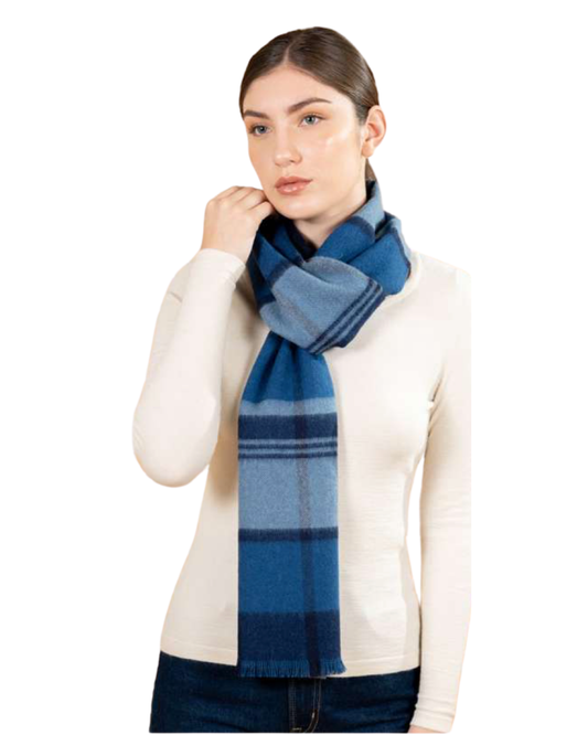 Baby Alpaca Plaid Scarf – 100% Brushed Baby Alpaca, Soft & Lightweight Navy Blue