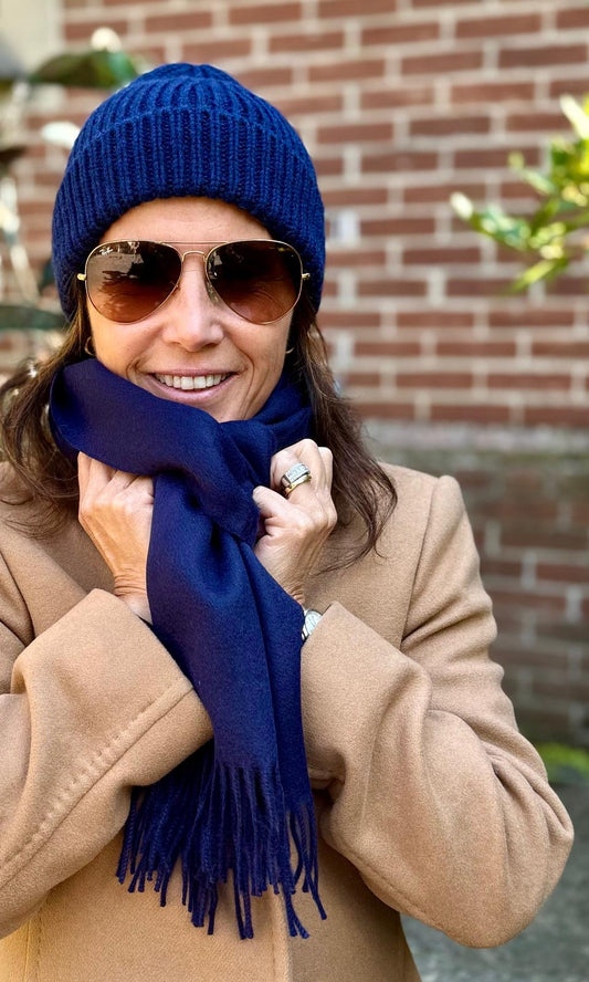 Alpaca Fringed Scarf –Navy Blue
