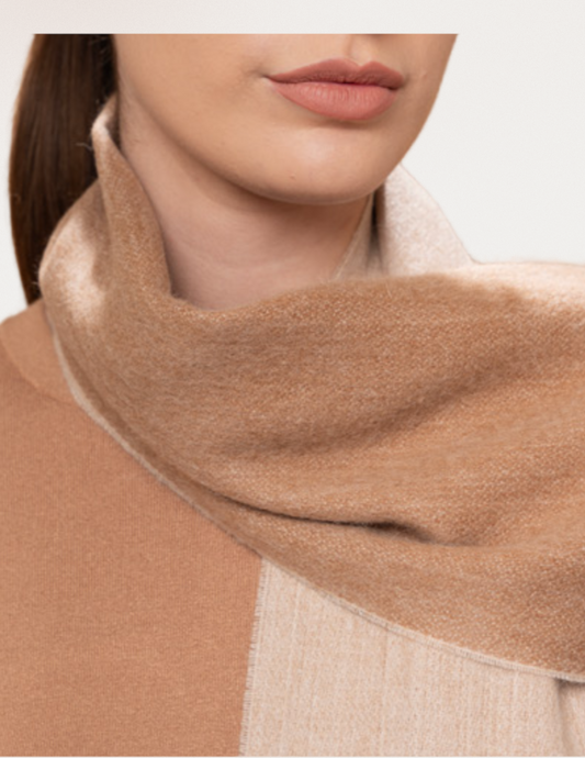 Alpaca Double Sided Fringed Scarf –Camel/Beige