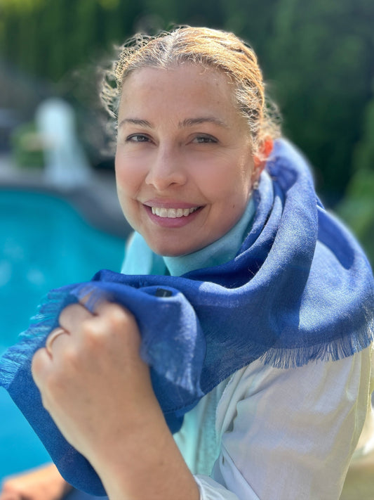 blue silk scarf alpaca scarf