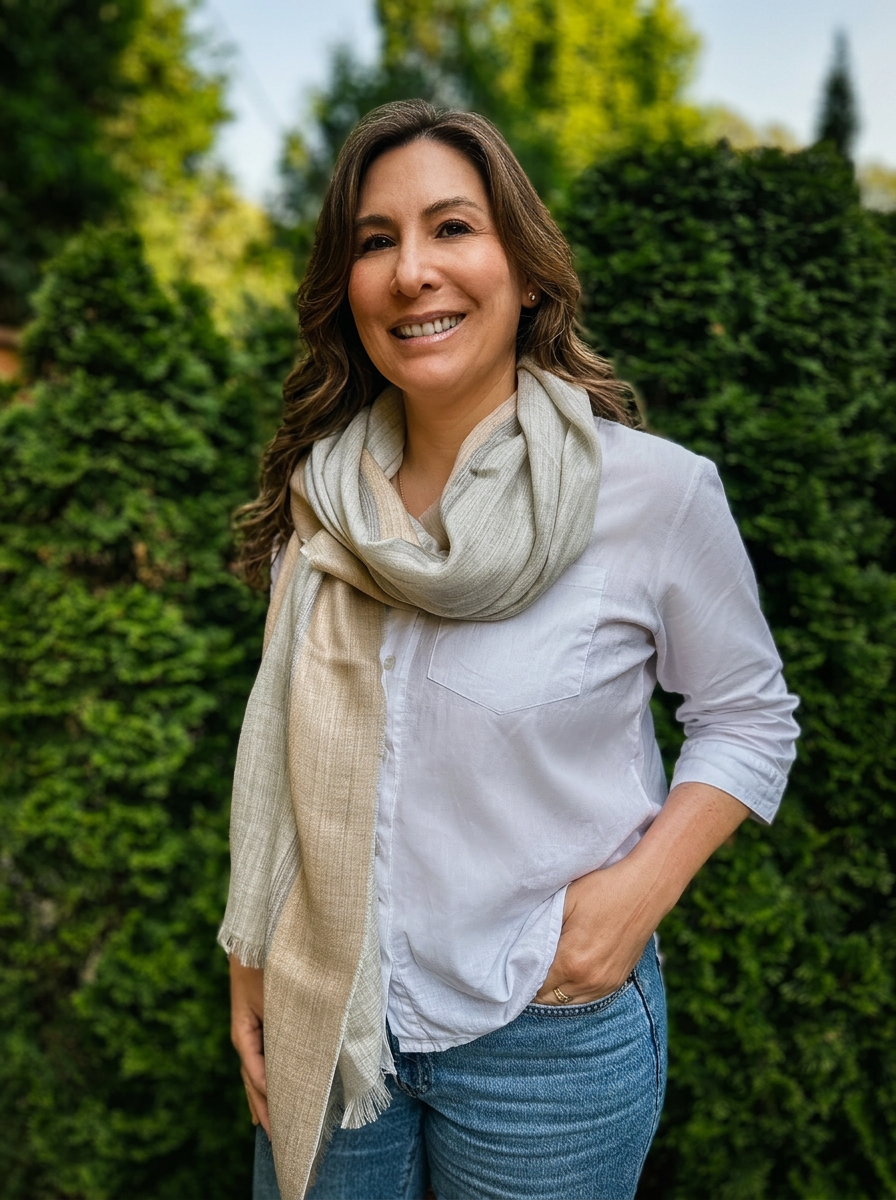 Alpaca Shawl Wrap- Alpaca & Silk Blend Light Grey/Tan