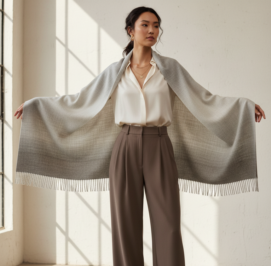 Grey Ombre Alpaca Shawl | Soft Alpaca Pashmina Wrap - Andes Connection