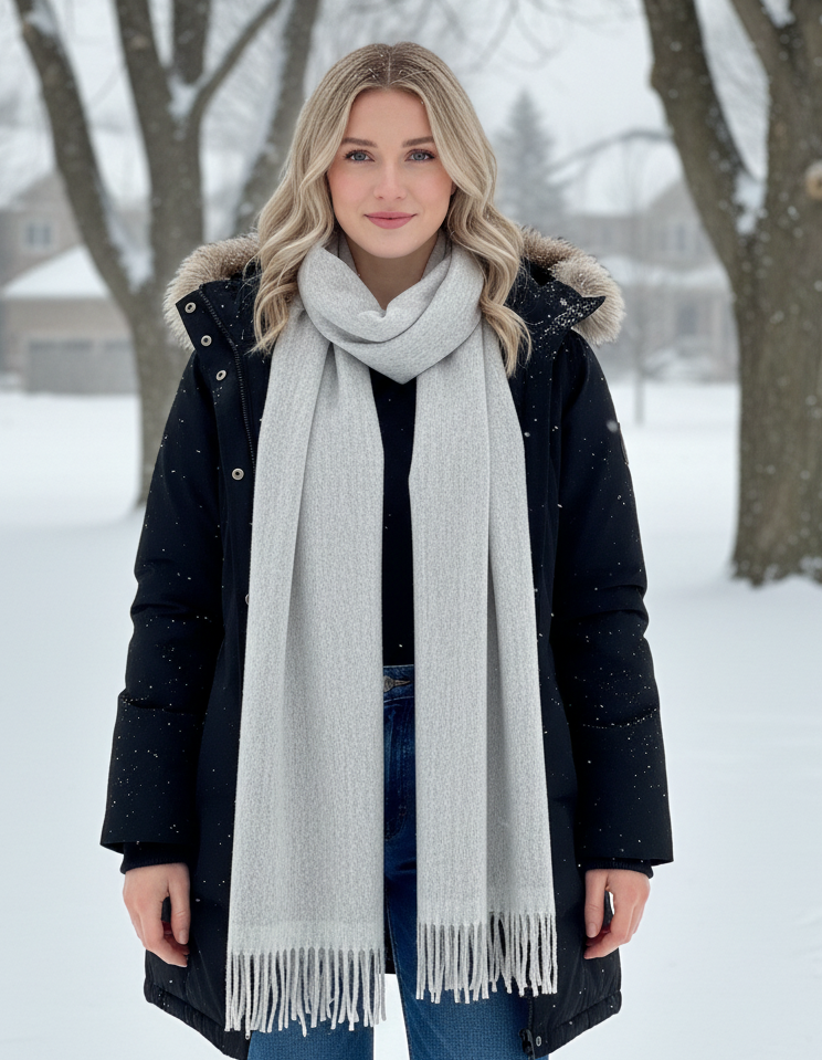 Reversible Baby Alpaca Scarf – Light Grey & Off-White - Andes Connection