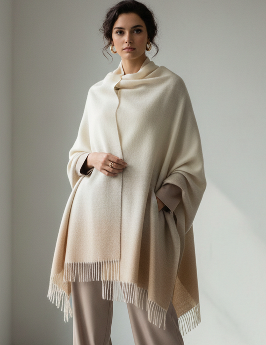Beige Ombre Alpaca Shawl | Soft Alpaca Pashmina Wrap - Andes Connection