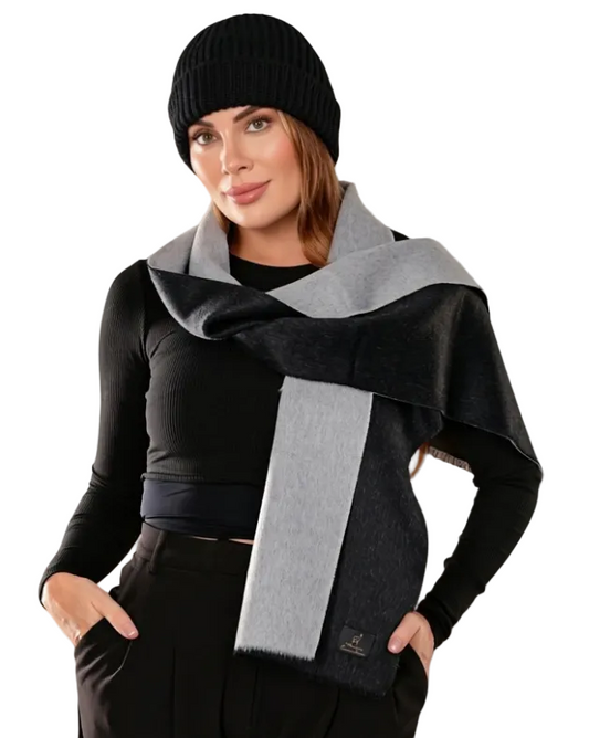 Baby Suri Reversible Scarf - Black & Grey