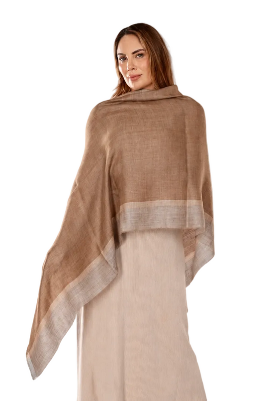 Alpaca & Silk Shawl Wrap- Brown & Grey