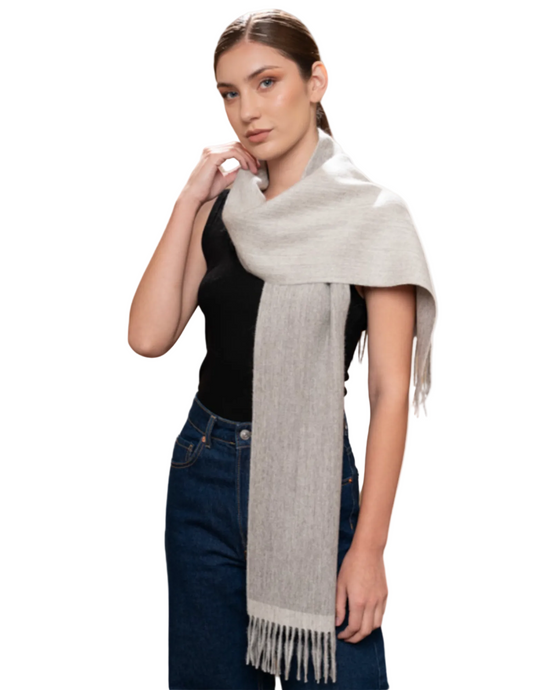 Reversible Baby Alpaca Scarf – Light Grey & Off-White - Andes Connection