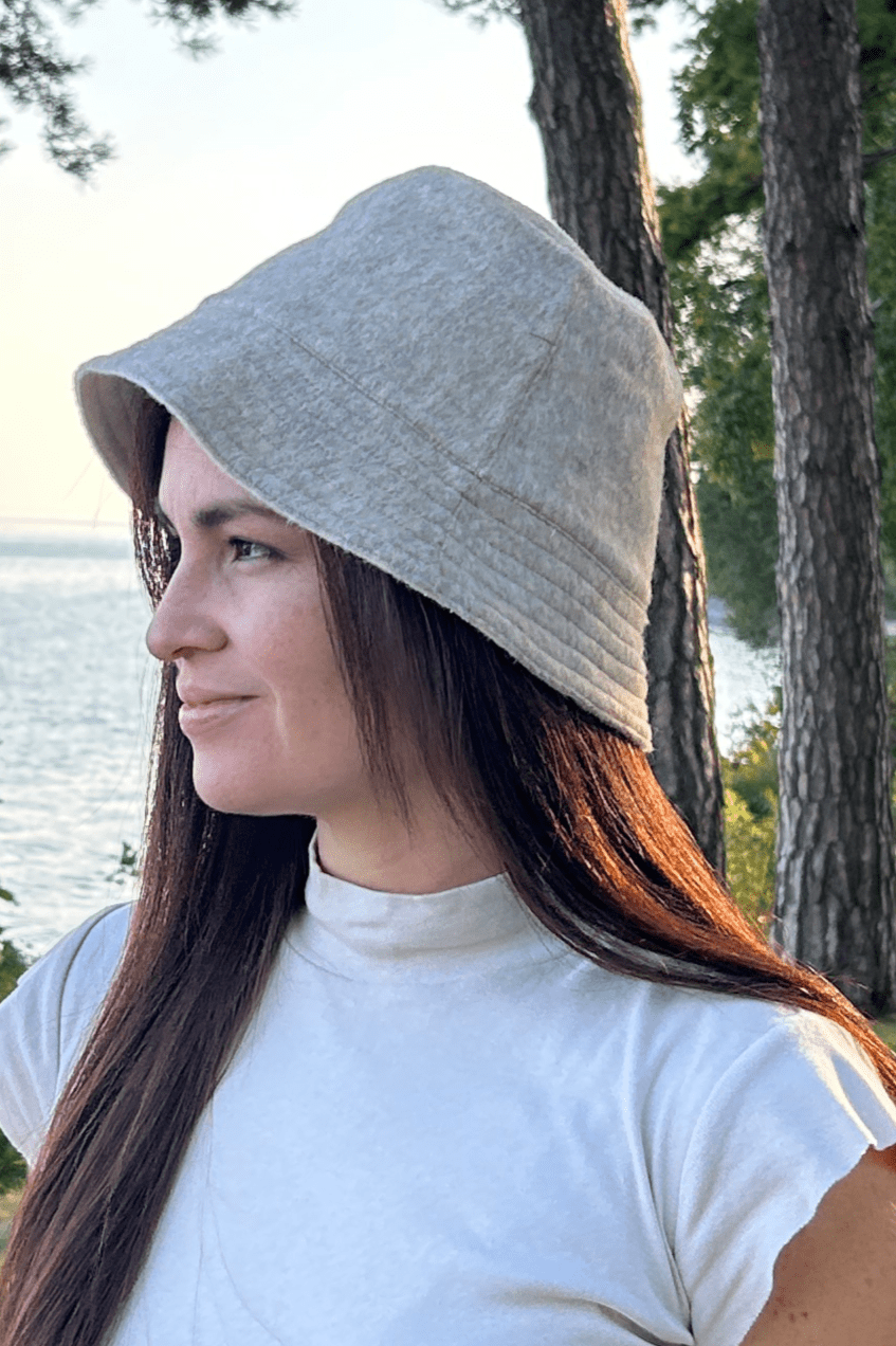 Reversible Alpaca Wool Bucket Hat Grey and Ivory
